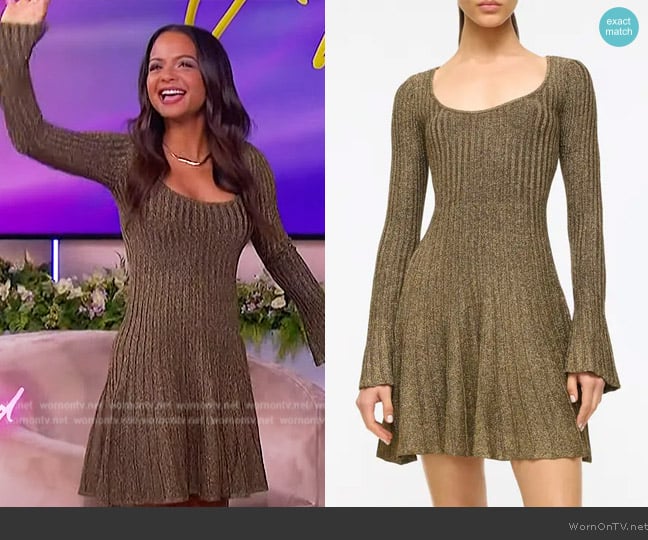 Staud Raquel Ribbed Metallic Mini Dress worn by Christina Milian on The Jennifer Hudson Show