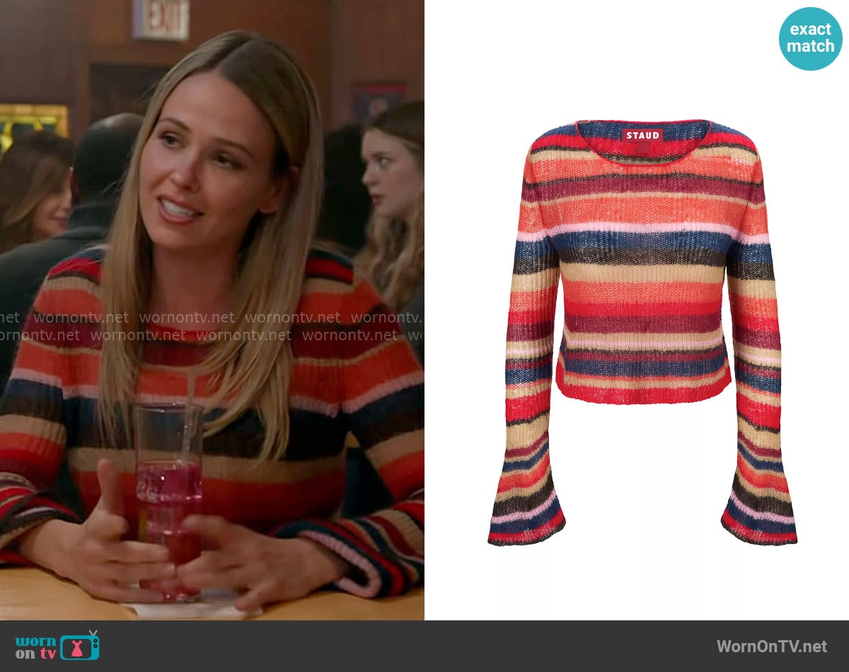 Staud Parker Striped Sweater in Autumnal Faded Stripe worn by Lyla 'Lizzy' Novak (Jocelyn Hudon) on Chicago Fire