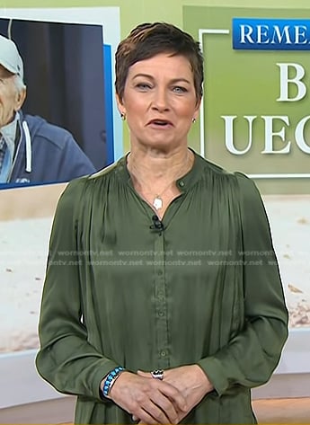 Stephanie’s army green satin blouse on Today