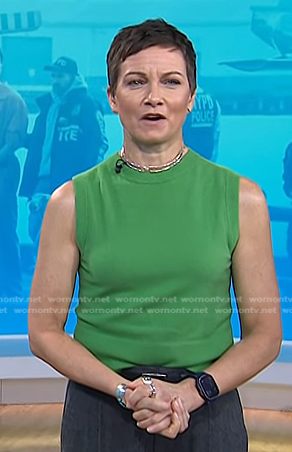 Stephanie’s green sleeveless knit top on Today