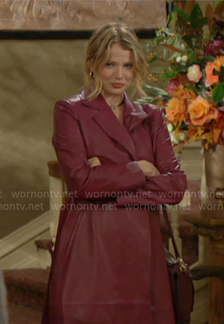 Summer’s burgundy leather coat on The Young and the Restless