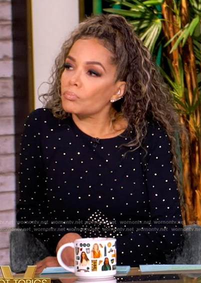 Sunny’s black embellished maxi dress on The View