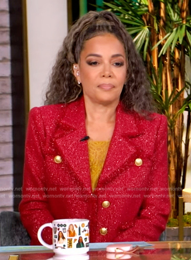 Sunny’s red tweed double breasted blazer on The View