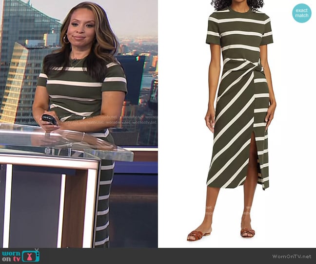 Tanya Taylor Cody Striped Short-Sleeve Dress in Army Cream worn by Adelle Caballero on Today
