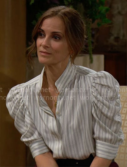 Taylor’s striped puff-sleeve blouse on The Bold and the Beautiful