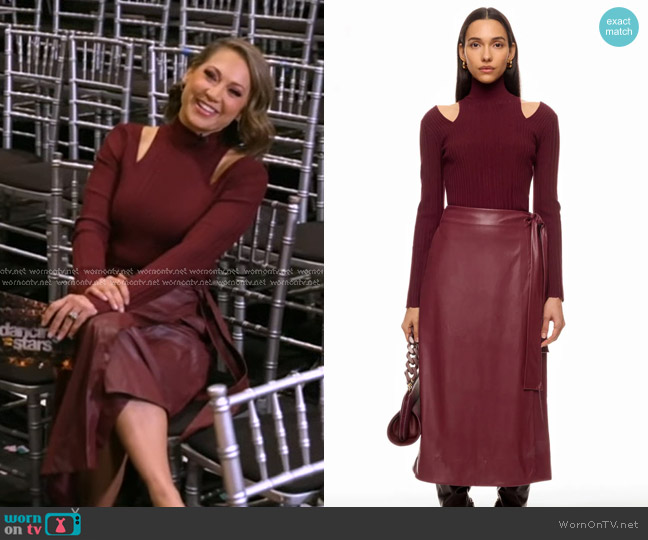 Toccin x RTR Cold Shoulder Rib Knit Sweater worn by Ginger Zee on Good Morning America