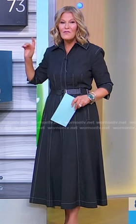 Tory’s black denim dress with white stitching on Good Morning America