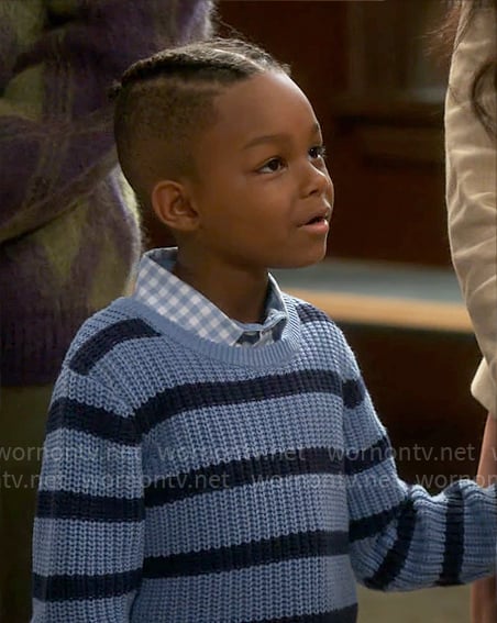 Trey’s blue striped sweater on Poppas House