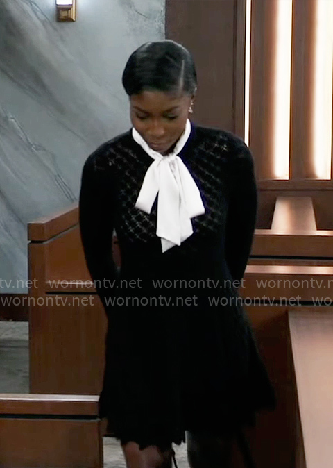 Trina’s black pointelle knit dress on General Hospital
