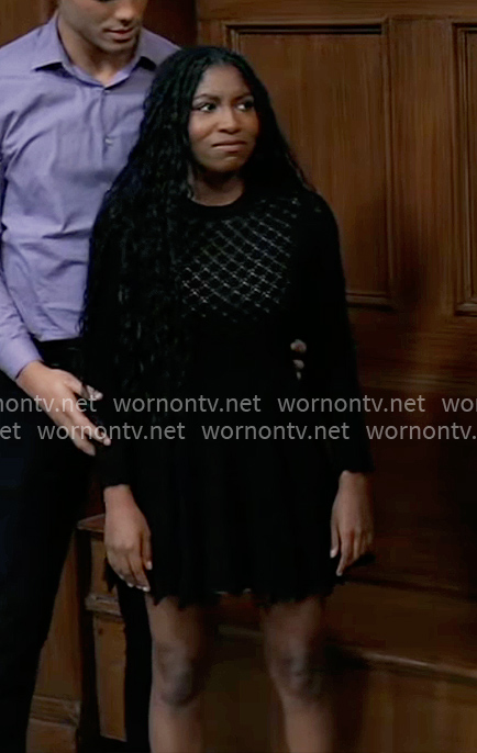 Trina’s black pointelle knit dress on General Hospital