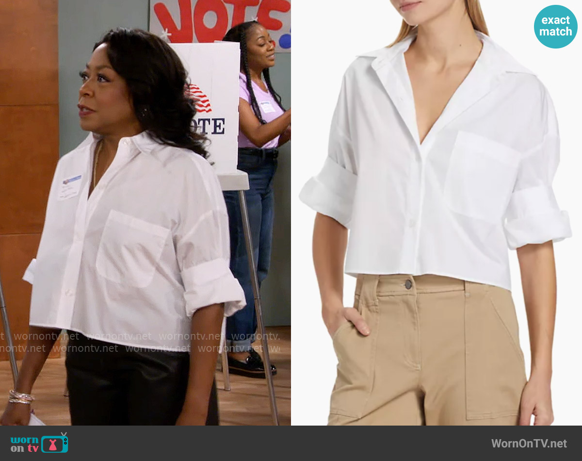 TWP Next Ex Poplin Cropped Shirt worn by Tina Butler (Tichina Arnold) on The Neighborhood