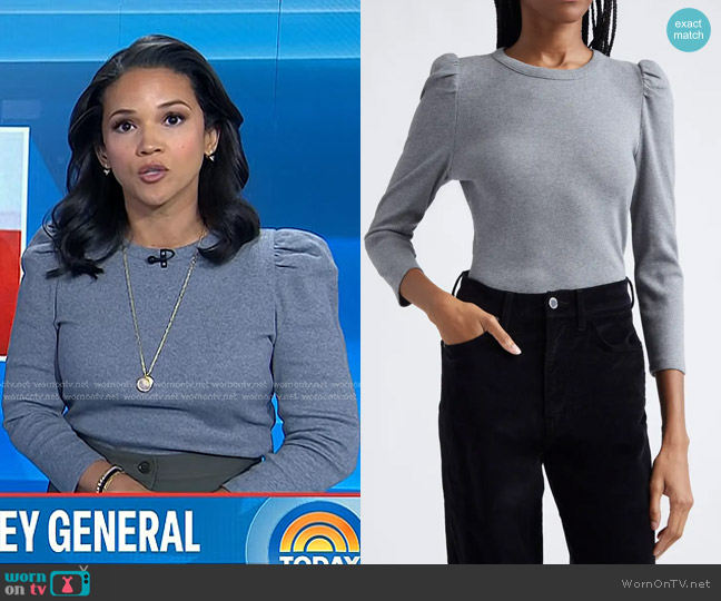 Veronica Beard Britney Puff Shoulder Rib Top worn by Laura Jarrett on Today