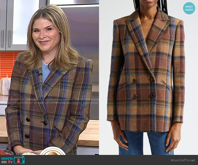 Veronica Beard Oria Plaid Wool Dickey Jacket in Russet Multi worn by Jenna Bush Hager on Today