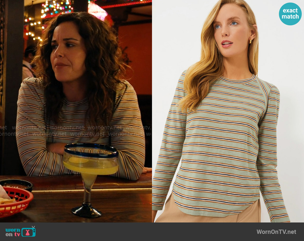 Veronica Beard Mason Baseball Tee in Sage Multi worn by Drew (Melissa Fumero) on Based on a True Story