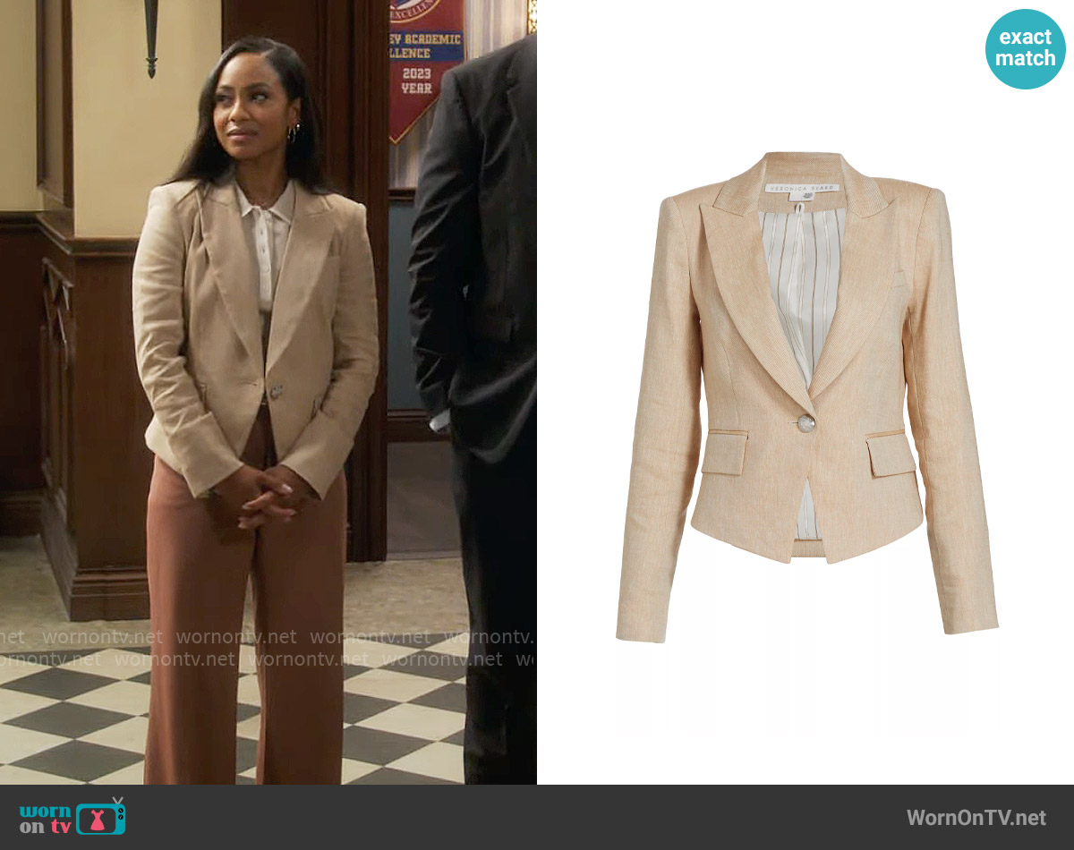 Veronica Beard Hosanna Blazer in Khaki Melange worn by Nina (Tetona Jackson) on Poppas House