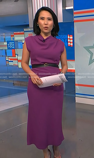 Vicky’s purple belted midi dress on NBC News Daily