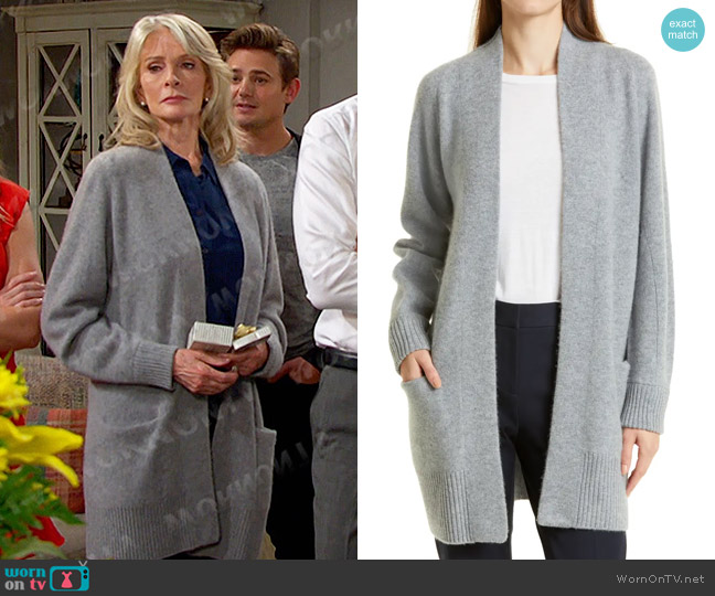 Vince Shawl Collar Cashmere Cardigan in medium heather grey worn by Marlena Evans (Deidre Hall) on Days of our Lives