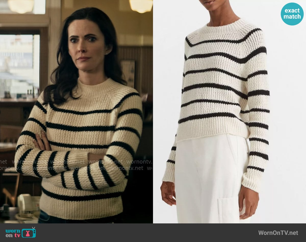 Vince Ribbed Stripe Cotton-Blend Pullover in Pampas / Black worn by Lois Lane (Elizabeth Tulloch) on Superman and Lois