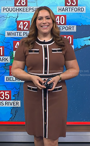 Violeta’s brown contrast paneled dress on NBC News Daily