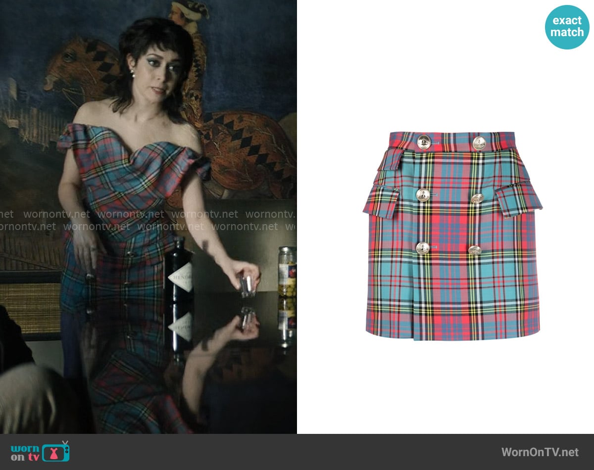 Vivienne Westwood High-waisted check-pattern skirt worn by Sofia Falcone (Cristin Milioti) on The Penguin