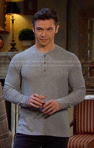 Xander’s grey textured henley shirt on Days of our Lives