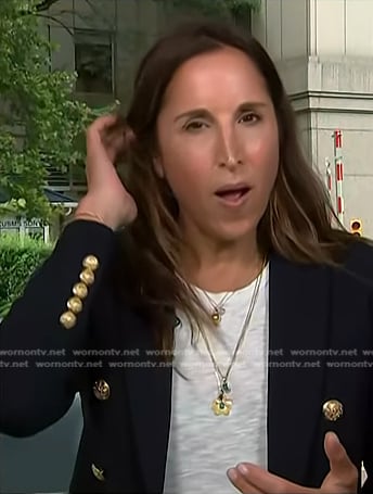 Yasmin Vossoughian’s navy double breasted blazer on NBC News Daily
