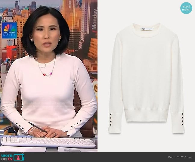 Zara Basic Knit Sweater in Ecru worn by Vicky Nguyen on NBC News Daily