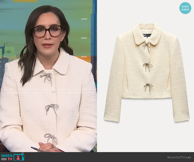 Zara Bow Button Textured Jacket in Ecru worn by Savannah Sellers on NBC News Daily