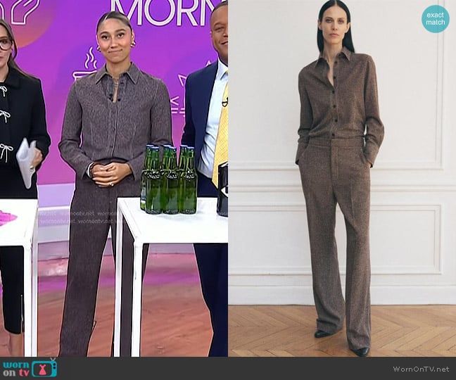 Zara contrast Topstitch Shirt worn by Ally Love on Today