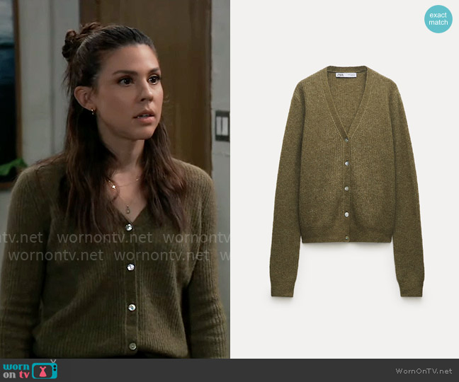 Zara Alpaca and Wool Rib Cardigan worn by Kristina Corinthos-Davis (Kate Mansi) on General Hospital