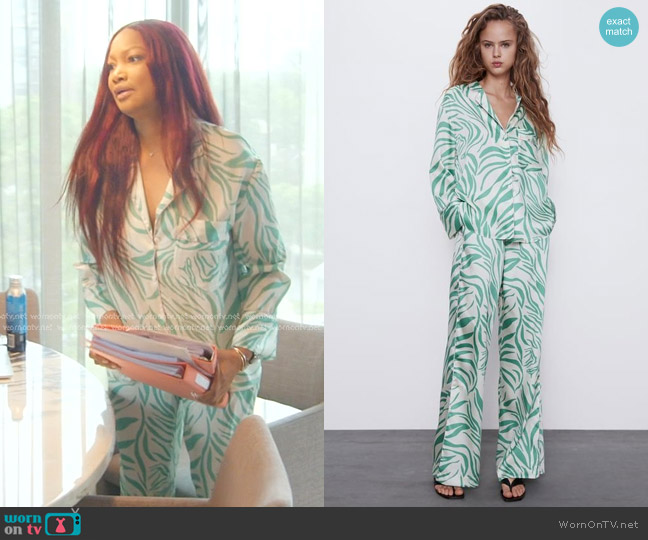 Zara Printed Pajama Top worn by Garcelle Beauvais on The Real Housewives of Beverly Hills