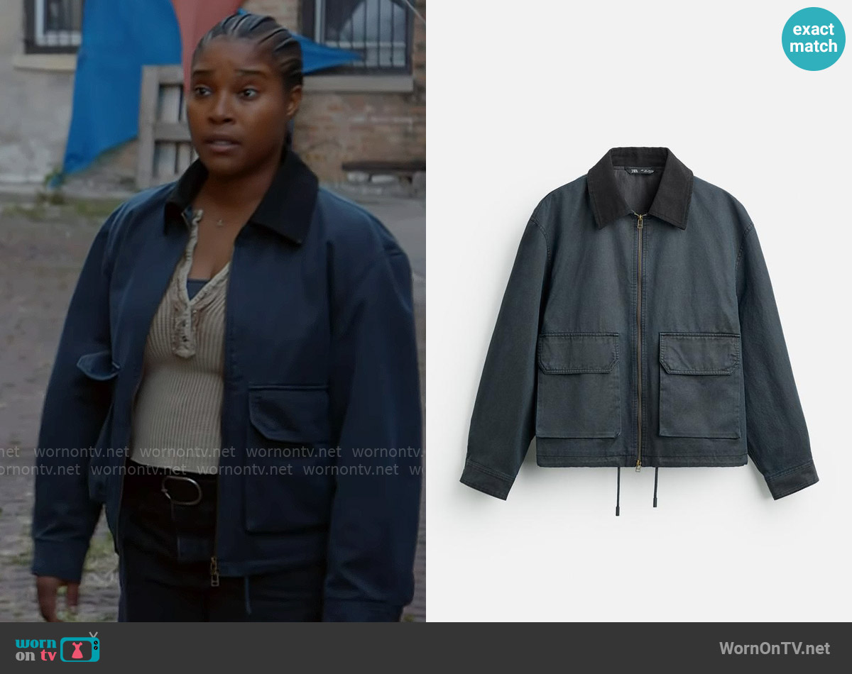 Zara Cropped Fit Contrast Collar Jacket worn by Kiana Cook (Toya Turner) on Chicago PD