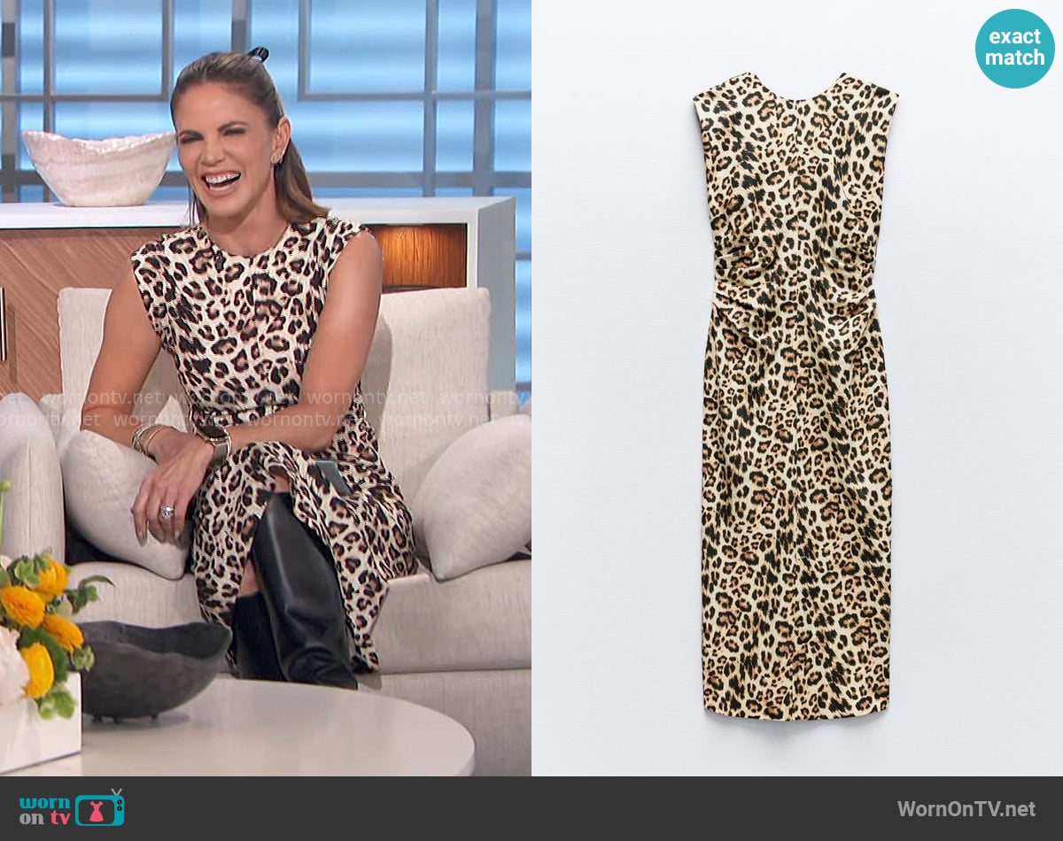 Zara Draped Waist Midi Dress in Leopard worn by Natalie Morales on The Talk