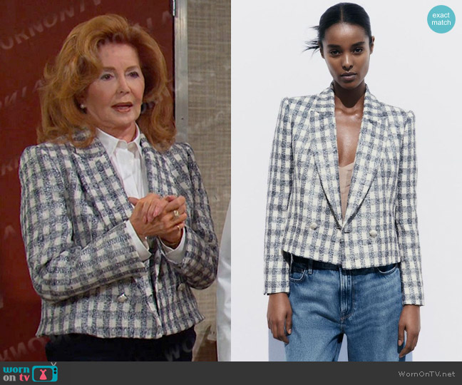 Zara Metallic Plaid Jacket worn by Maggie Horton (Suzanne Rogers) on Days of our Lives