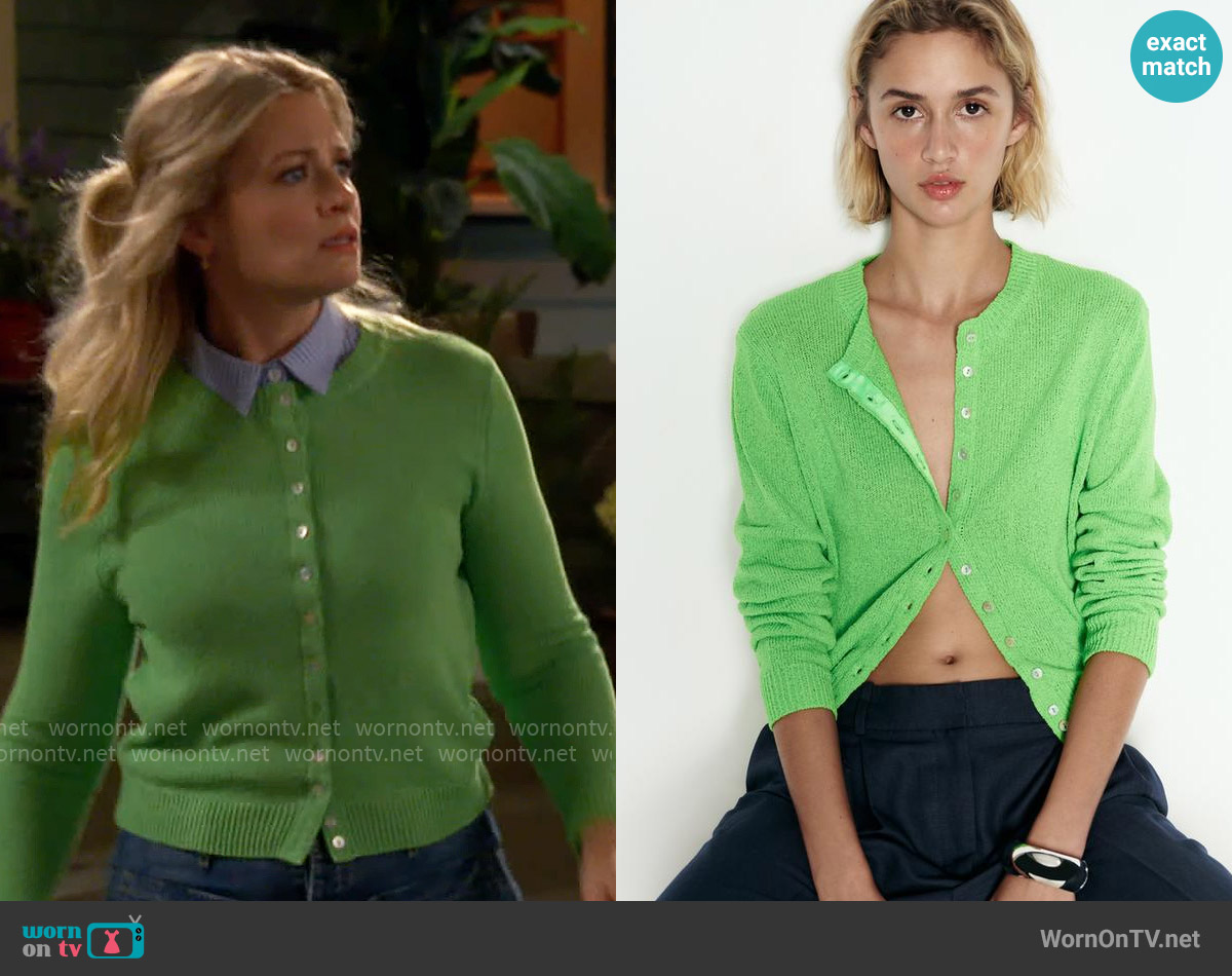 Zara Smooth Knit Cardigan in Green worn by Gemma (Beth Behrs) on The Neighborhood