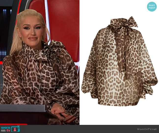 Zimmermann Illustration Billow Blouse in Chocolate Leopard worn by Gwen Stefani on The Voice