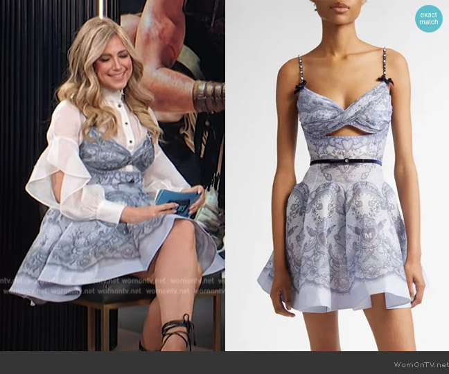Zimmermann Twist Front Cutout Belted Linen & Silk Minidress worn by Nikki Novak on E! News