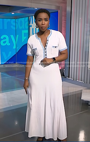Zinhle’s white denim trim dress on NBC News Daily