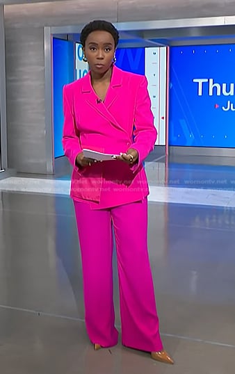 Zinhle’s pink patch pocket blazer and pants on NBC News Daily