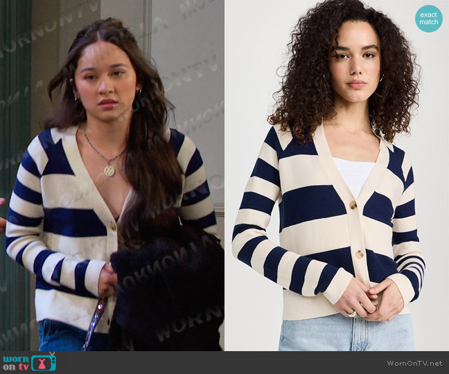 ATM Anthony Thomas Melillo Cotton Blend Mixed Stripe Cardigan worn by Sophia Choi (Madelyn Kientz) on Days of our Lives