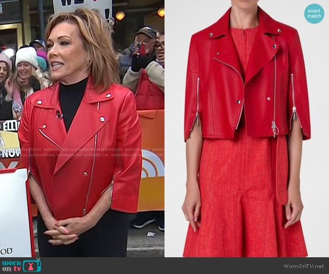 Akris Punto Perforated Nappa Leather Cropped Biker Jacket worn by Kelli Finglass on Today