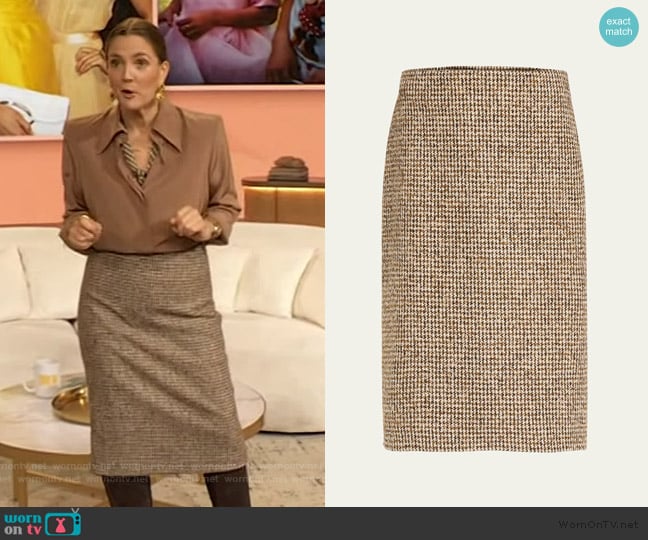 A.L.C Cara Straight Houndstooth Skirt worn by Drew Barrymore on The Drew Barrymore Show