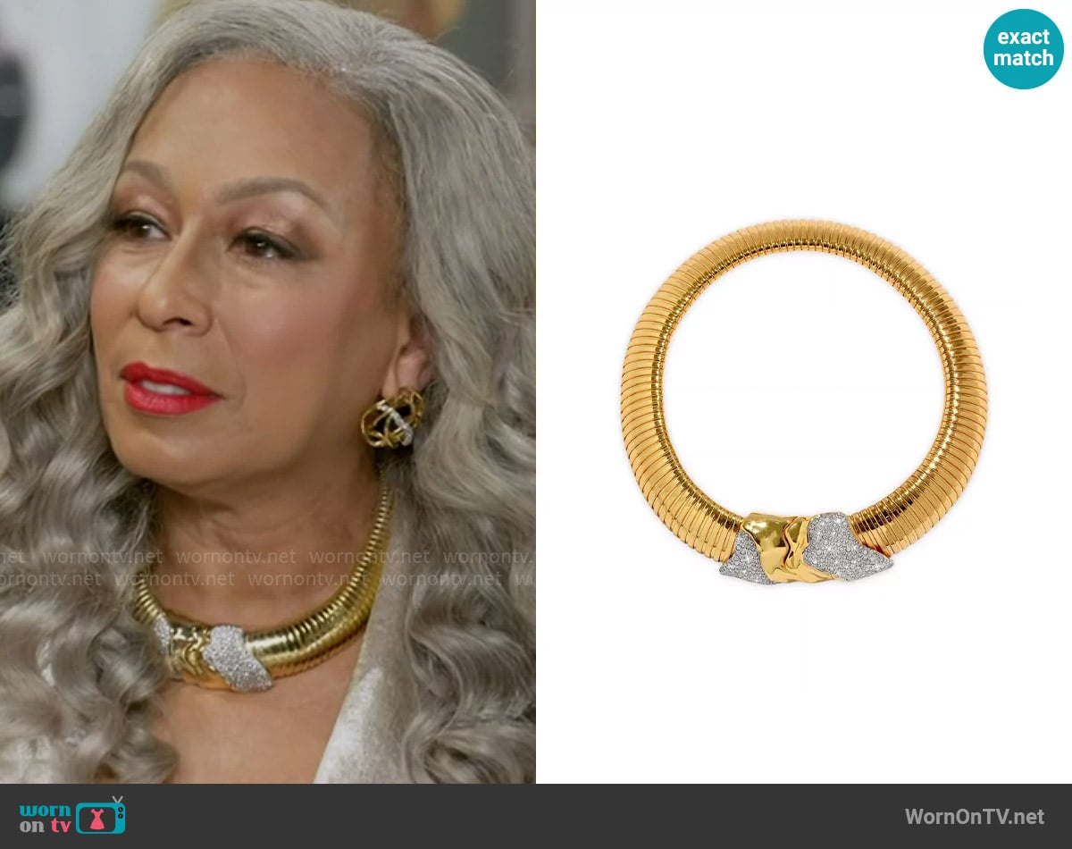 Alexis Bittar Solanales Gold Tubogas Collar Necklace worn by Anita Dupree (Tamara Tunie) on Beyond the Gates