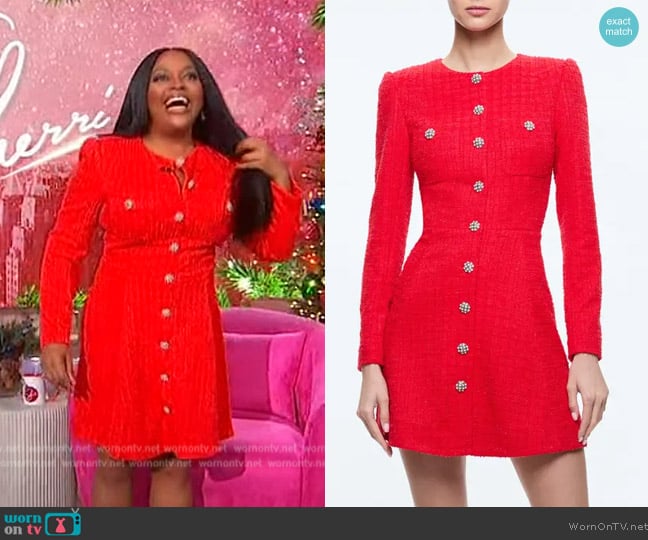 Alice + Olivia Shiloh Long Sleeve Tweed Minidress worn by Sherri Shepherd on Sherri