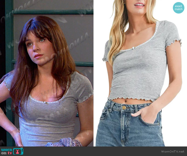 All in Favor Lettuce Edge Crop T-Shirt in Heather Grey worn by Joy Wesley (AlexAnn Hopkins) on Days of our Lives