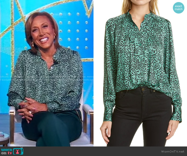 Equipment Animal Print Pintuck Poet Blouse worn by Robin Roberts on Good Morning America