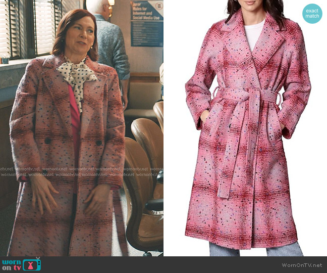 Avec Les Filles Donegal Tweed Wrap Coat in Pink worn by Elsbeth Tascioni (Carrie Preston) on Elsbeth