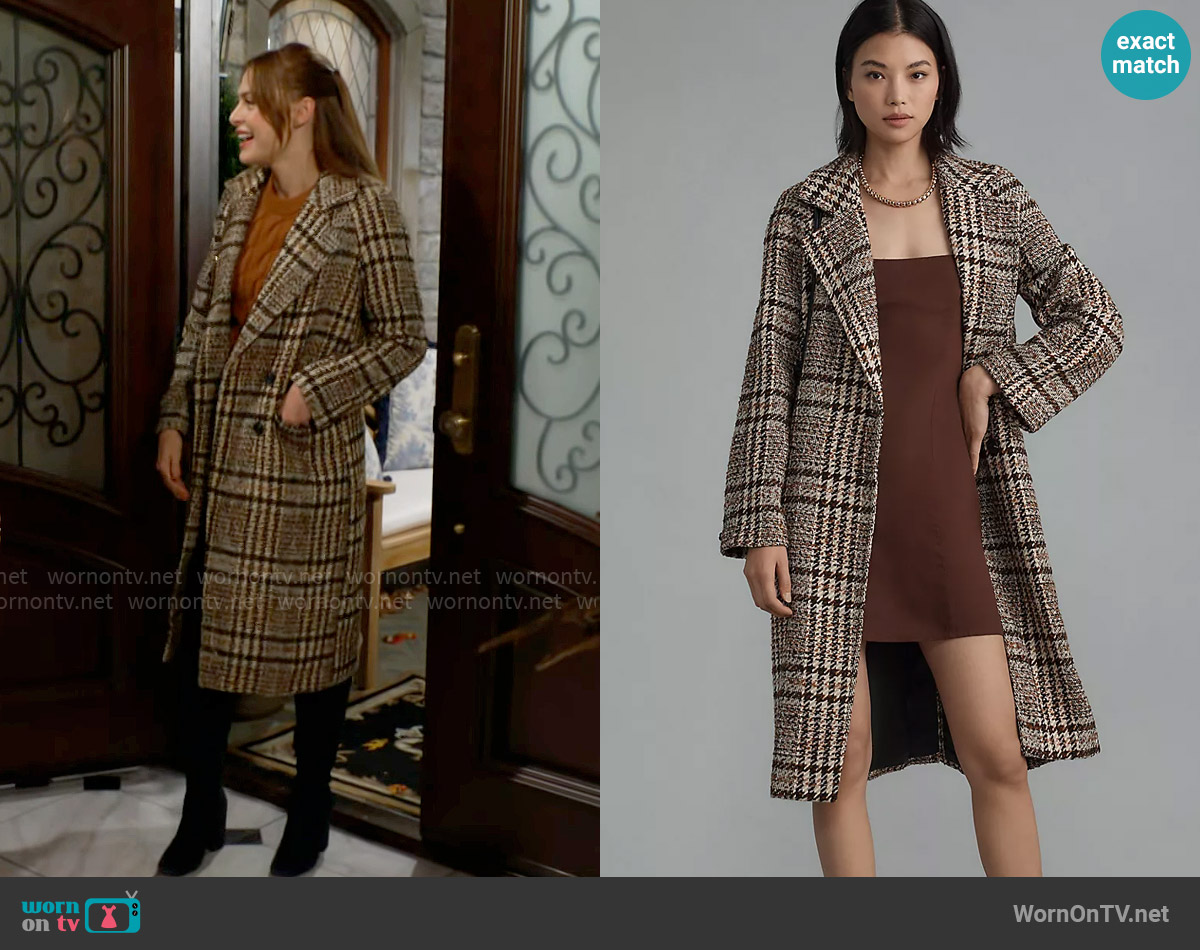 Avec Les Filles Notch-Lapel Plaid Raglan-Seam Coat worn by Claire Grace (Hayley Erin) on The Young and the Restless