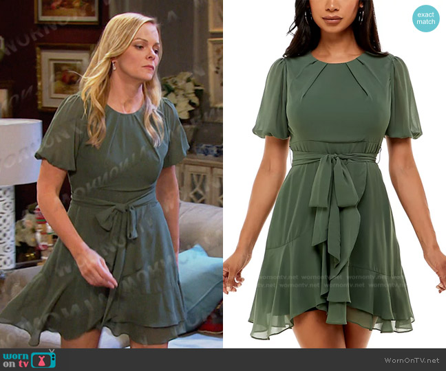 B Darlin Puff-Sleeve A-Line Dress in Olive worn by Belle Brady (Martha Madison) on Days of our Lives