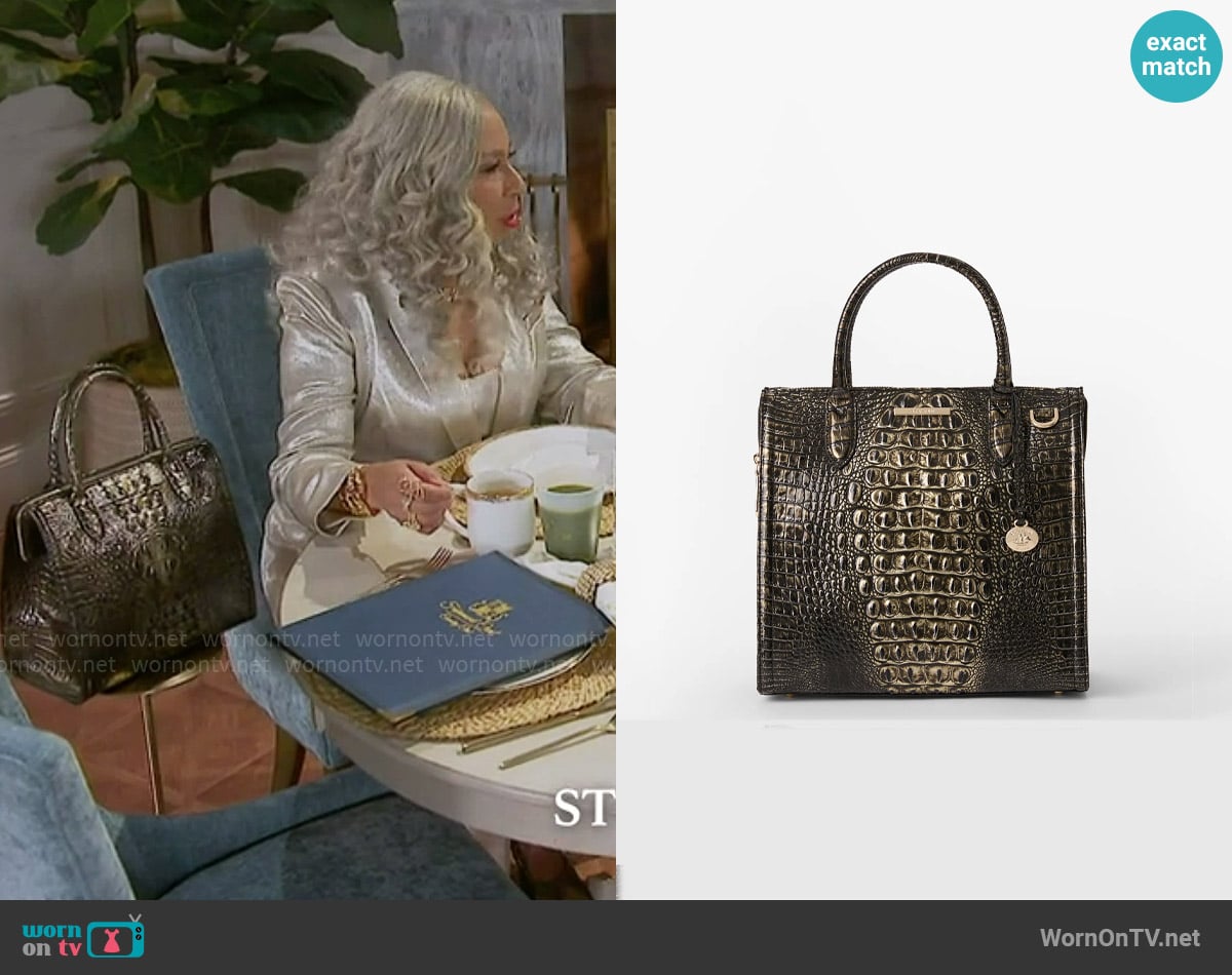 Brahmin Caroline Melbourne Embossed Leather Satchel worn by Anita Dupree (Tamara Tunie) on Beyond the Gates